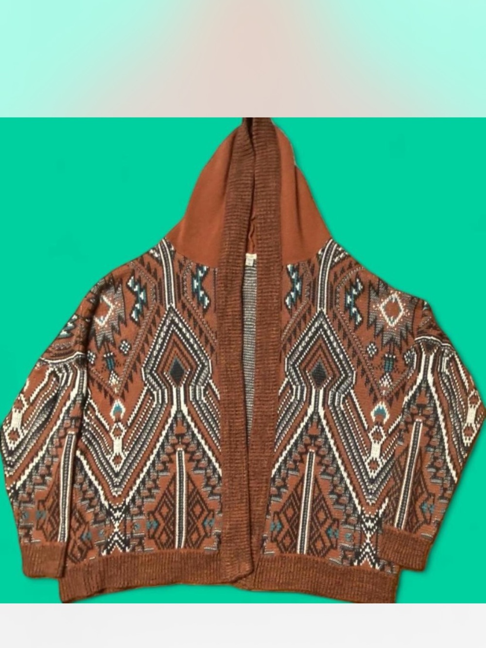 Urban Outfitters “ecoté” Brown + Geometric Patterned Soft Hooded Sweater